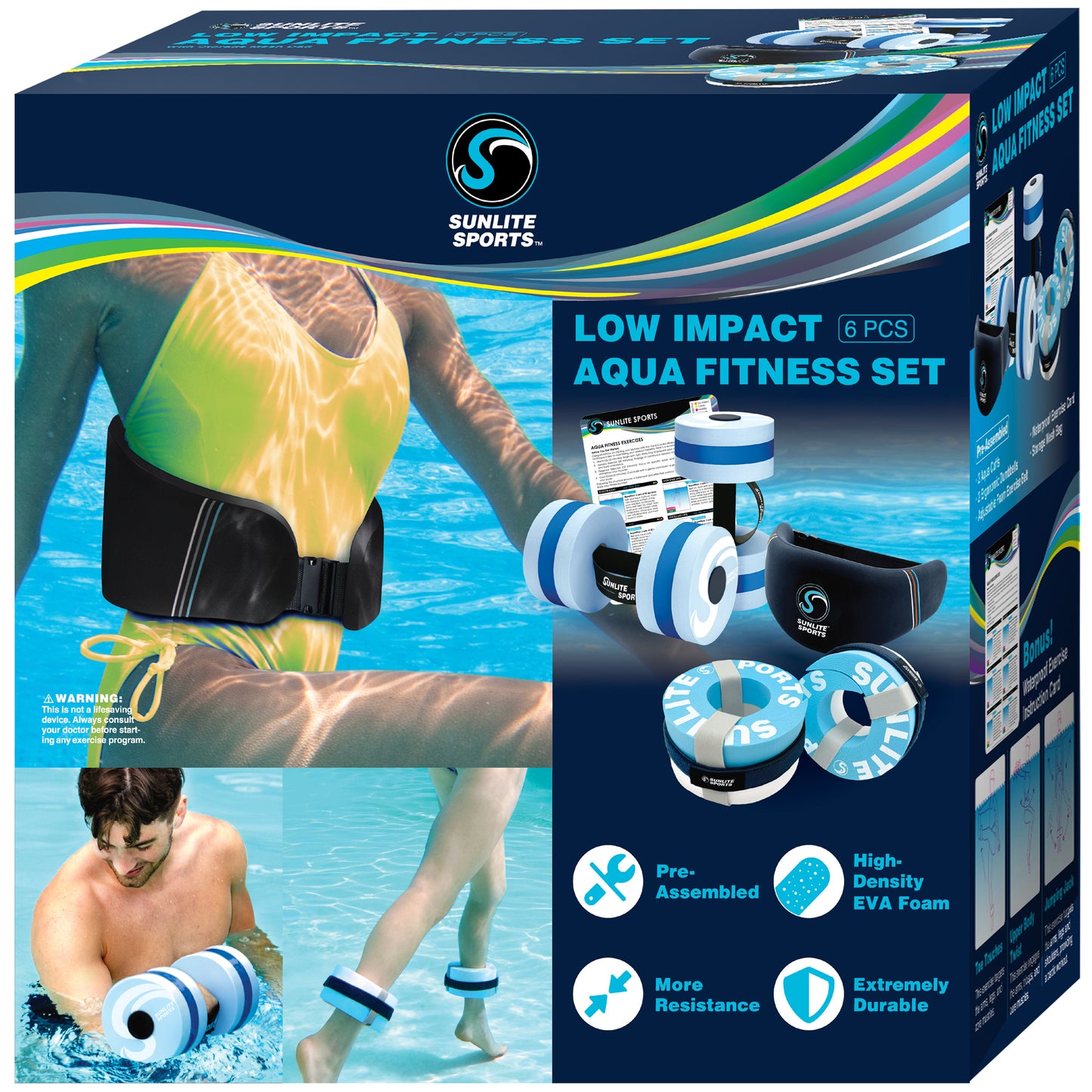 Aqua Fitness Complete Set With Training Manual, Mesh Bag, Aqua Dumbbells, Swim Belt and Aqua Cuffs