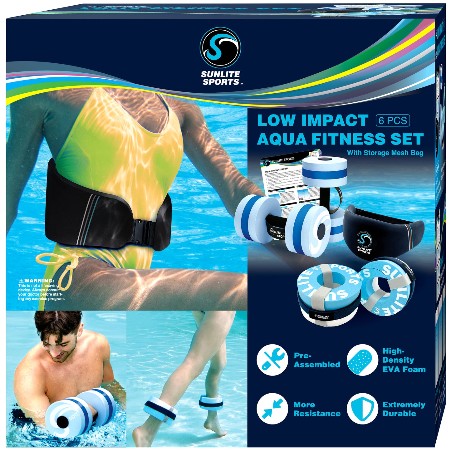Aqua Fitness Complete Set With Training Manual, Mesh Bag, Aqua Dumbbells, Swim Belt and Aqua Cuffs