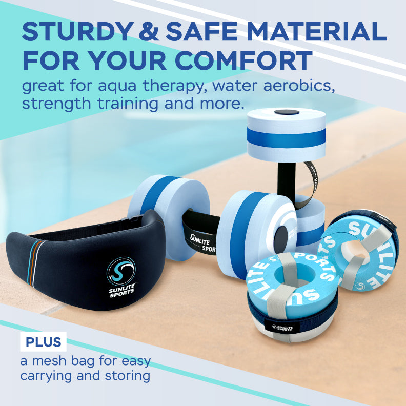 Aqua Fitness Complete Set With Training Manual, Mesh Bag, Aqua Dumbbells, Swim Belt and Aqua Cuffs
