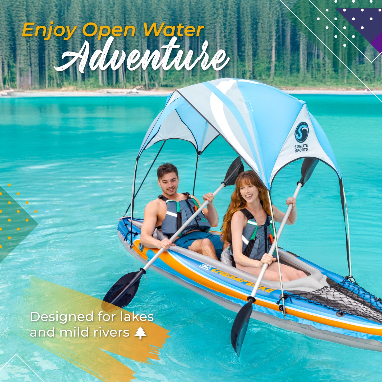 S2 Chesapeake 2-Person Inflatable Kayak with Sunshade Canopy