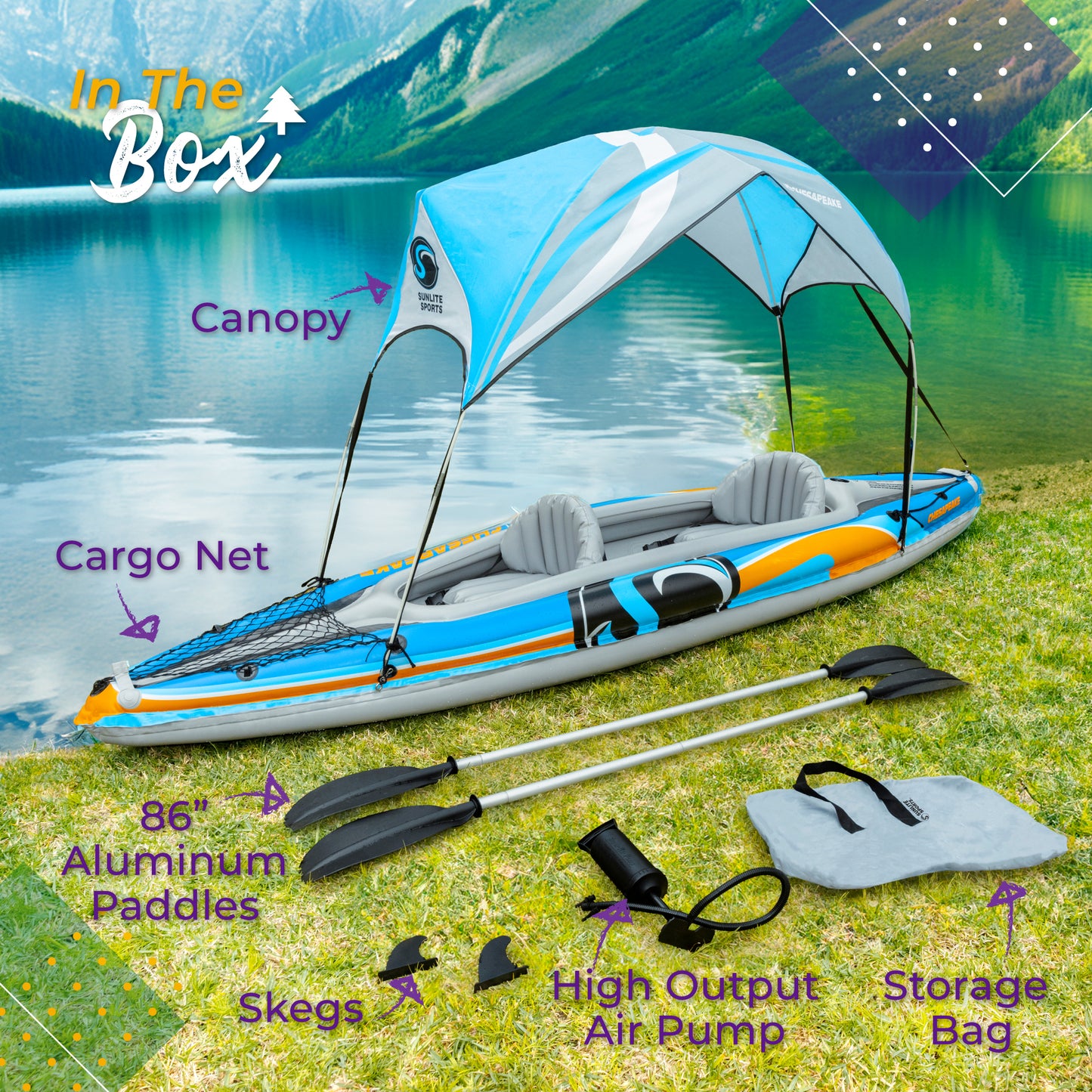 S2 Chesapeake 2-Person Inflatable Kayak with Sunshade Canopy