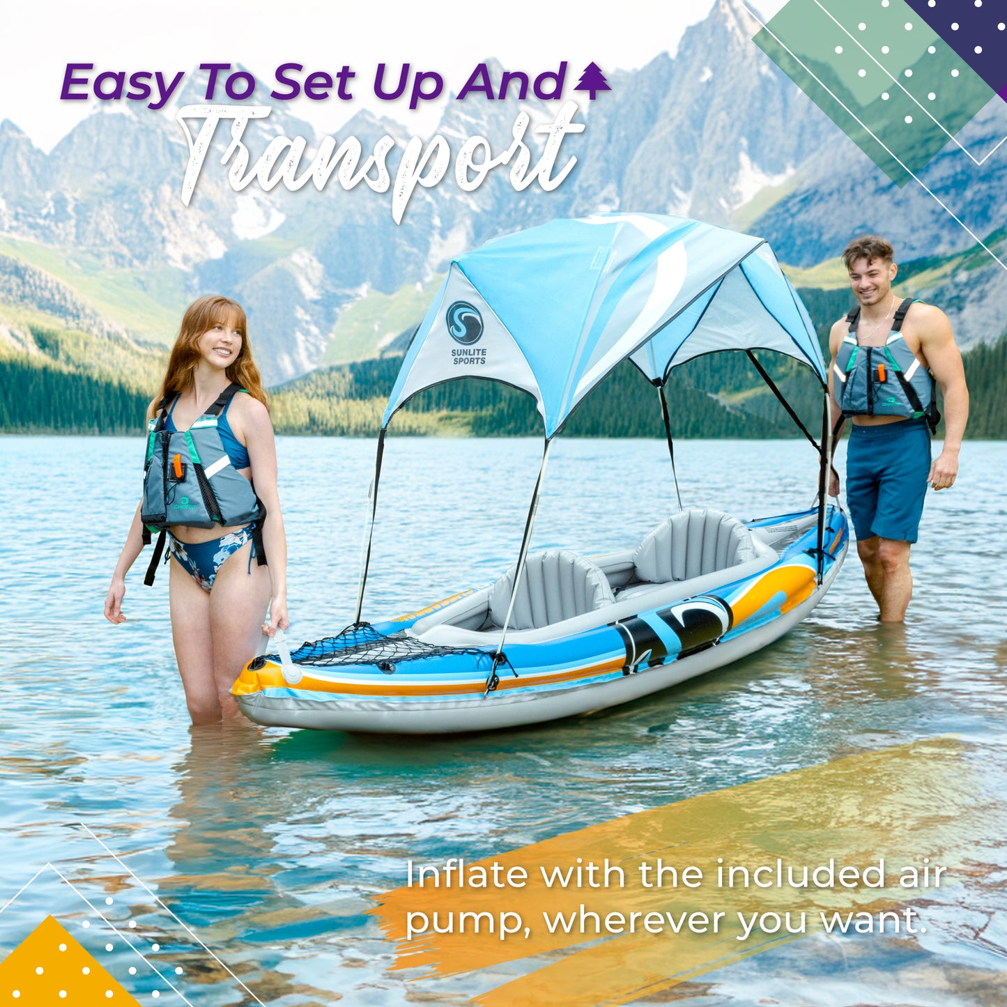 S2 Chesapeake 2-Person Inflatable Kayak with Sunshade Canopy