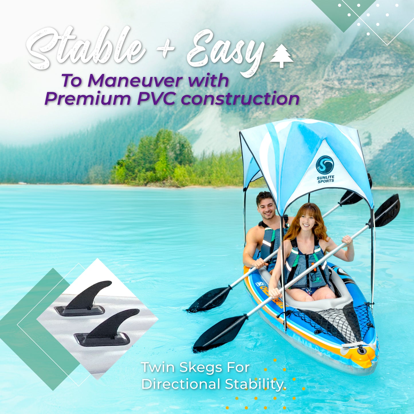 S2 Chesapeake 2-Person Inflatable Kayak with Sunshade Canopy