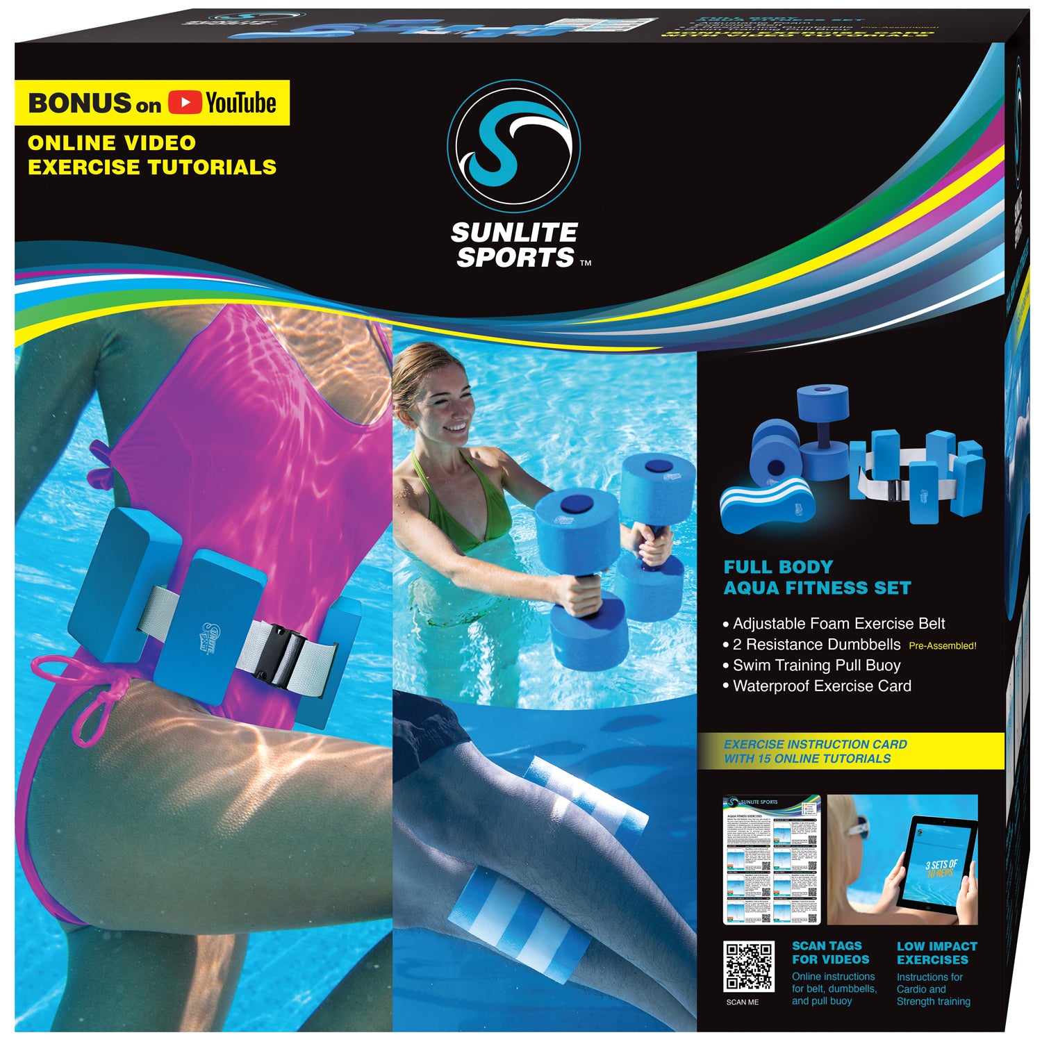 aquatic fitness gear Sunlite Sports Water Workout Combo Set, High Density Water Weight, Swim Belt, Soft Padded, Water Aerobics, Aqua Therapy, Pool Fitness, Water Exercise