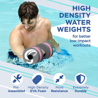 Large Water Dumbbells with Handle Strip (Grey Pink Premium)
